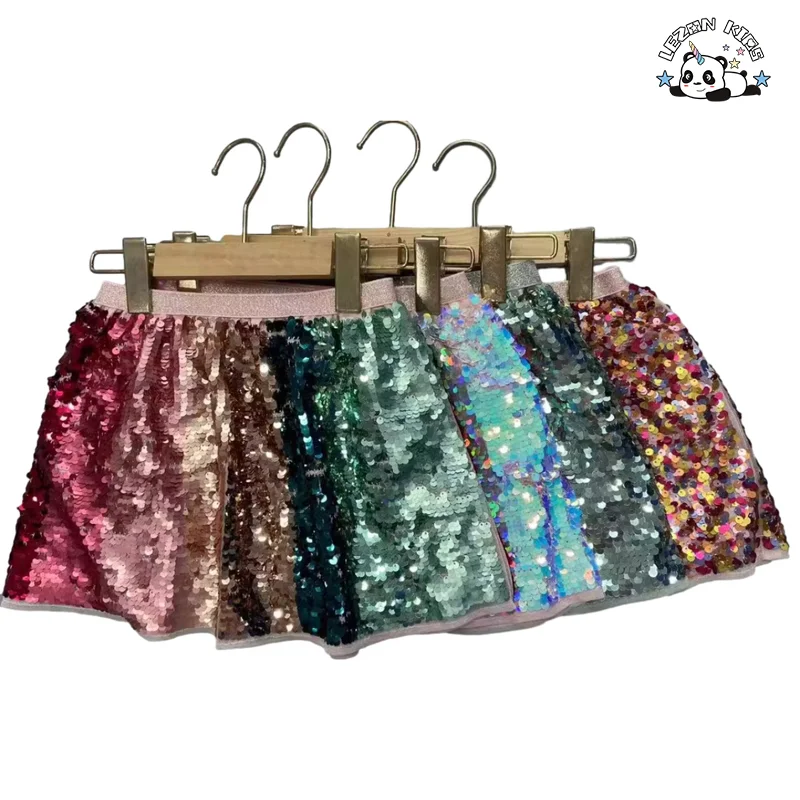 LEZONKIDS - Customize Designs Stylish Girls Sequin Skirt Satin Lining Kids Summer Skirts